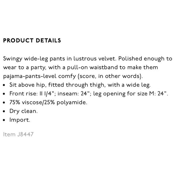 Madewell Huston Green Festive Velvet Pull on Wide Leg Crop Pants - S - Picture 9 of 9